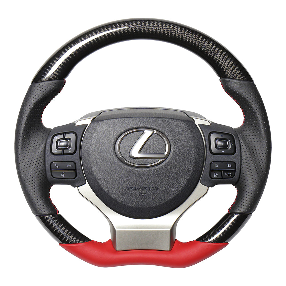 REAL ORIGINAL SERIES PARALLEL CUT C SHAPE BLACK CARBON & DARK WINE LEATHER RED X BLACK EURO STITCH STEERING WHEEL FOR LEXUS GS F 10 : ZENKI  LXC-BKC-RD