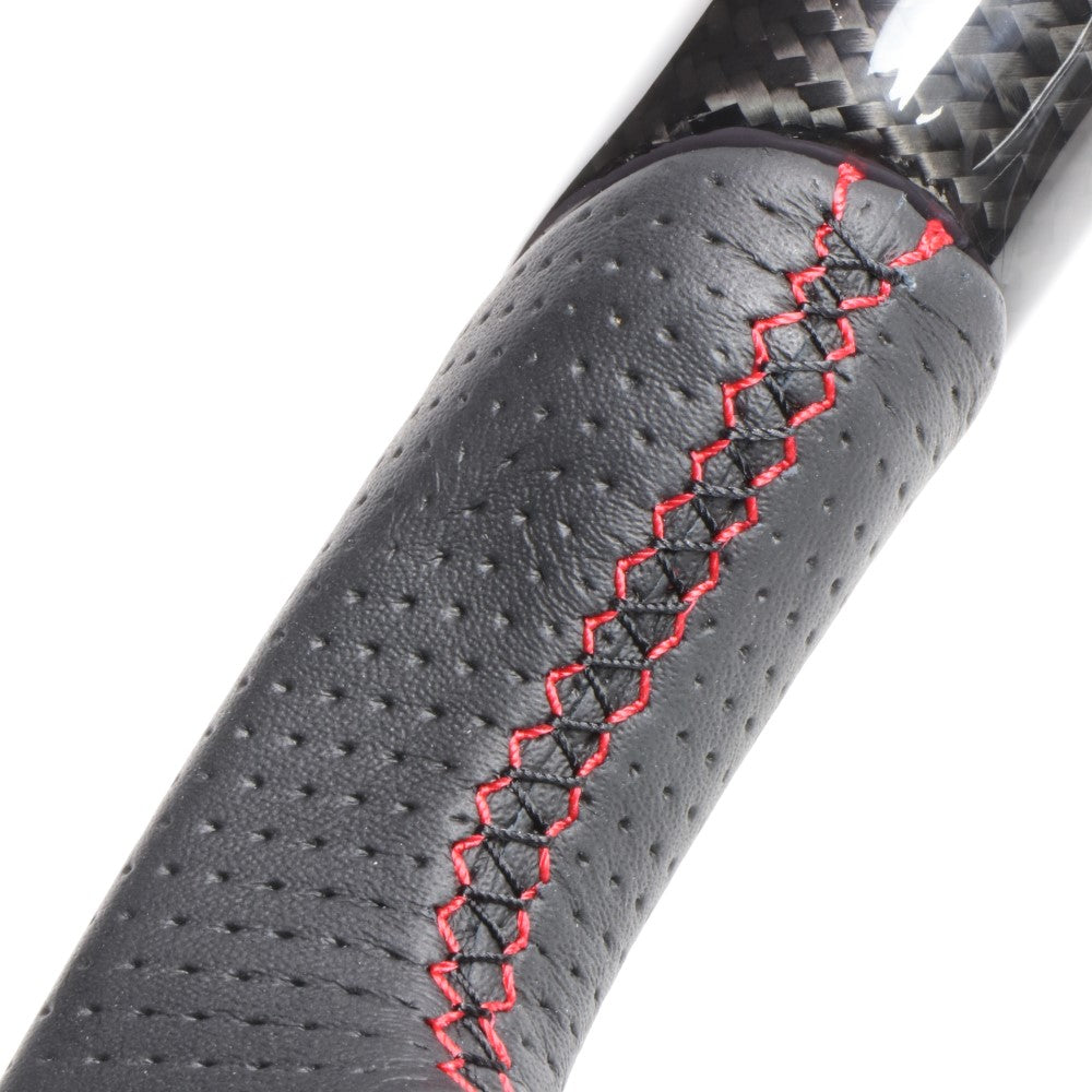 REAL ORIGINAL SERIES PARALLEL CUT C SHAPE BLACK CARBON & DARK WINE LEATHER RED X BLACK EURO STITCH STEERING WHEEL FOR LEXUS IS 30 : ZENKI  LXC-BKC-RD