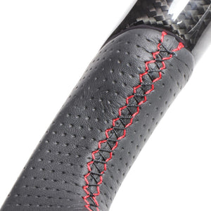 REAL ORIGINAL SERIES PARALLEL CUT C SHAPE BLACK CARBON & DARK WINE LEATHER RED X BLACK EURO STITCH STEERING WHEEL FOR LEXUS IS 30 : ZENKI  LXC-BKC-RD