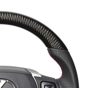 REAL ORIGINAL SERIES PARALLEL CUT C SHAPE BLACK CARBON & DARK WINE LEATHER RED X BLACK EURO STITCH STEERING WHEEL FOR LEXUS CT 10 : 1 2 TYPE  LXC-BKC-RD - Black Hawk Japan
