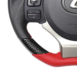 REAL ORIGINAL SERIES PARALLEL CUT C SHAPE BLACK CARBON & DARK WINE LEATHER RED X BLACK EURO STITCH STEERING WHEEL FOR LEXUS CT 10 : 1 2 TYPE  LXC-BKC-RD - Black Hawk Japan