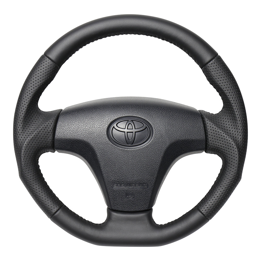 REAL ORIGINAL SERIES SOFT D SHAPE ALL LEATHER BLACK STITCH STEERING WHEEL FOR TOYOTA PIXIS TRUCK S500U:ZENKI 510U:ZENKI  TYB-LPB-BK