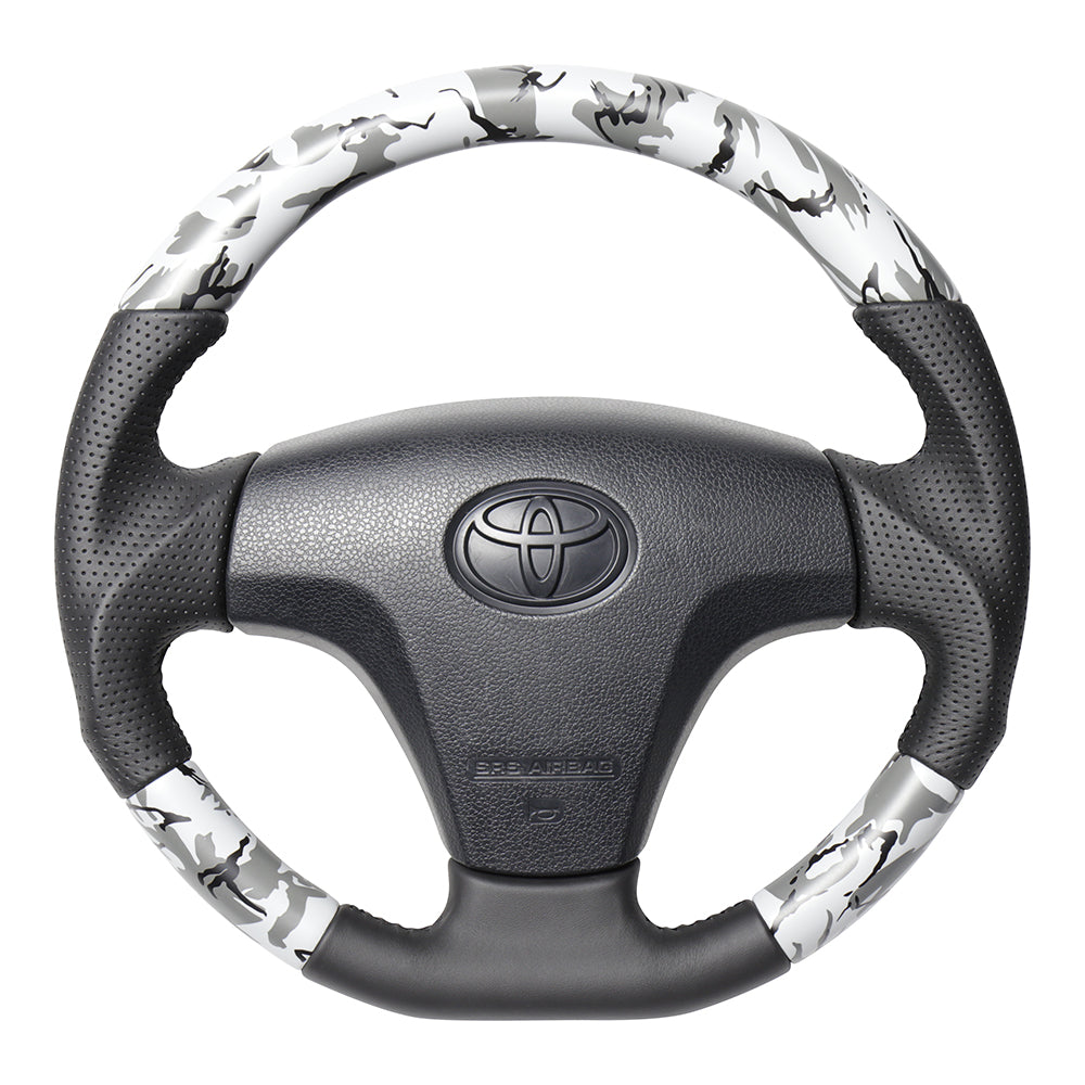 REAL ORIGINAL SERIES SOFT D SHAPE GRAY CAMOUFLAGE PRINT BLACK STITCH STEERING WHEEL FOR TOYOTA SUCCEED 160 : KOUKI  TYB-GRT-BK