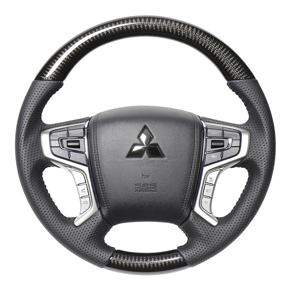 REAL ORIGINAL SERIES ROUND SHAPE BLACK CARBON BLACK STITCH STEERING WHEEL FOR MITSUBISHI OUTLANDER PHEV GG W MTA-BKC - Black Hawk Japan