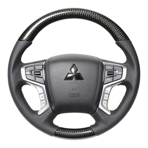 REAL ORIGINAL SERIES ROUND SHAPE BLACK CARBON BLACK STITCH STEERING WHEEL FOR MITSUBISHI OUTLANDER PHEV GG W MTA-BKC - Black Hawk Japan