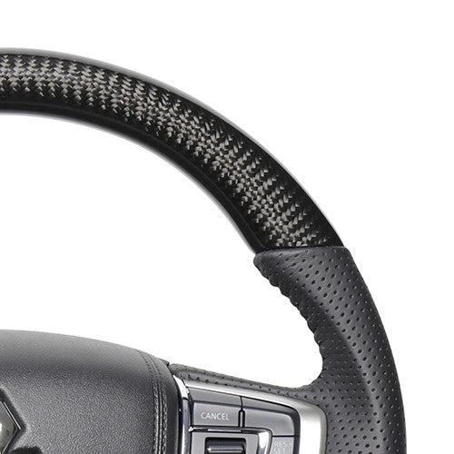REAL ORIGINAL SERIES ROUND SHAPE BLACK CARBON BLACK STITCH STEERING WHEEL FOR MITSUBISHI OUTLANDER PHEV GG W MTA-BKC - Black Hawk Japan