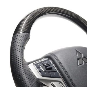 REAL ORIGINAL SERIES ROUND SHAPE BLACK CARBON BLACK STITCH STEERING WHEEL FOR MITSUBISHI OUTLANDER PHEV GG W MTA-BKC - Black Hawk Japan
