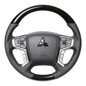 REAL ORIGINAL SERIES ROUND SHAPE 38B BLACK WOOD BLACK STITCH STEERING WHEEL FOR MITSUBISHI OUTLANDER PHEV GG W MTA-38BBKW