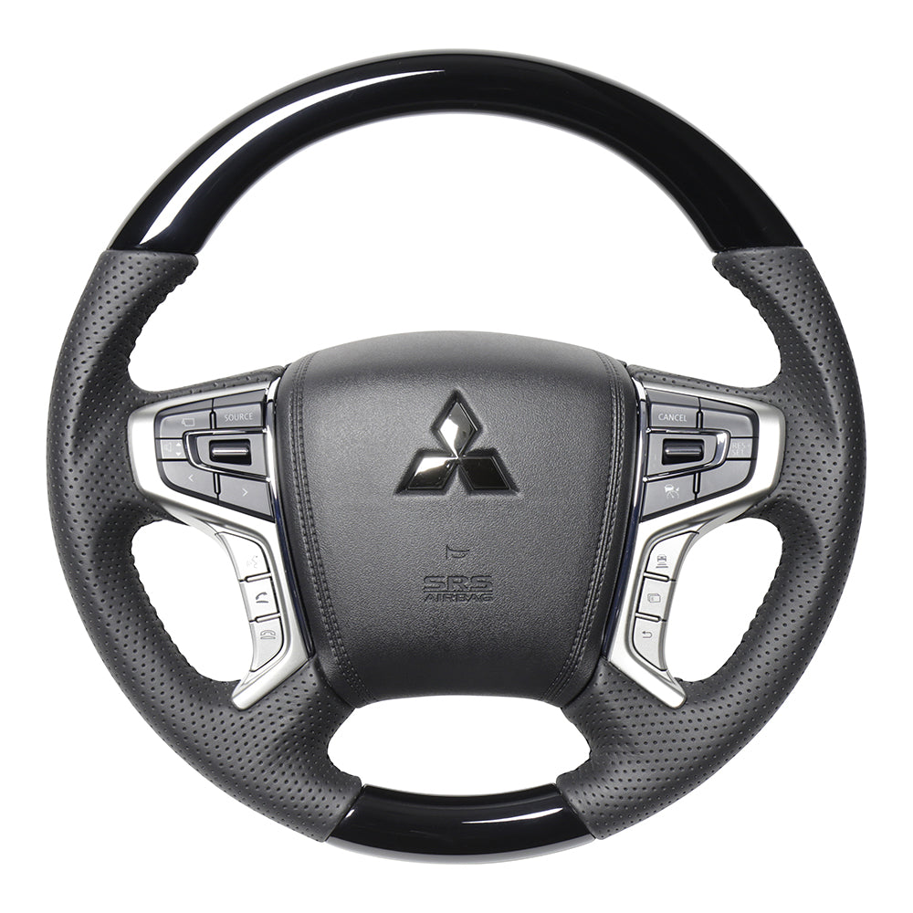 REAL ORIGINAL SERIES ROUND SHAPE PIANO BLACK BLACK STITCH STEERING WHEEL FOR MITSUBISHI OUTLANDER PHEV GG W MTA-PBW