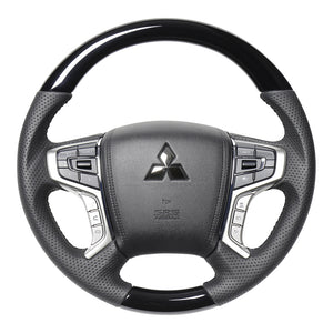 REAL ORIGINAL SERIES ROUND SHAPE PIANO BLACK BLACK STITCH STEERING WHEEL FOR MITSUBISHI OUTLANDER PHEV GG W MTA-PBW