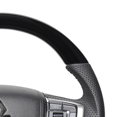 REAL ORIGINAL SERIES ROUND SHAPE PIANO BLACK BLACK STITCH STEERING WHEEL FOR MITSUBISHI OUTLANDER PHEV GG W MTA-PBW