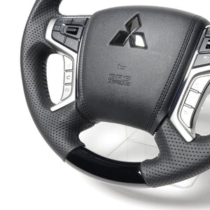 REAL ORIGINAL SERIES ROUND SHAPE PIANO BLACK BLACK STITCH STEERING WHEEL FOR MITSUBISHI OUTLANDER PHEV GG W MTA-PBW