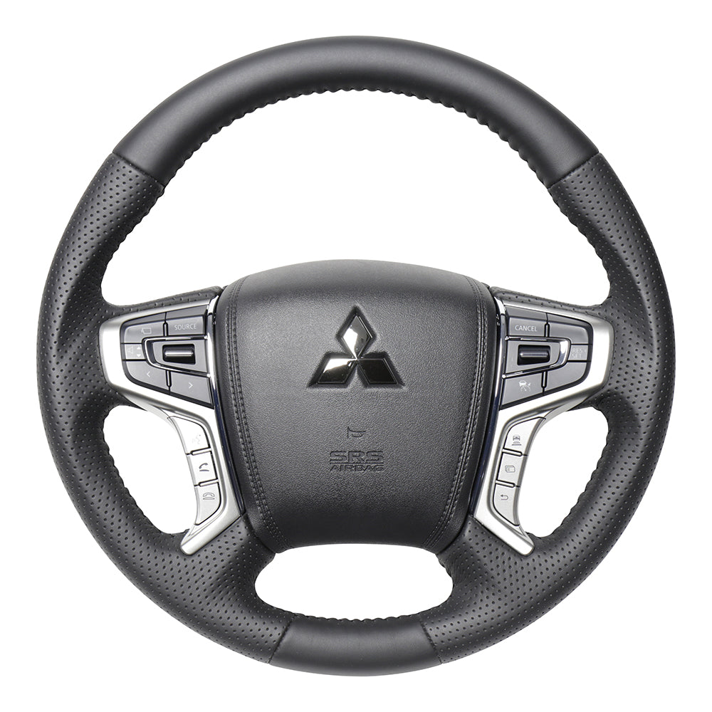 REAL ORIGINAL SERIES ROUND SHAPE ALL LEATHER BLACK STITCH STEERING WHEEL FOR MITSUBISHI OUTLANDER PHEV GG W MTA-LPB