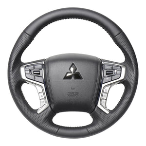 REAL ORIGINAL SERIES ROUND SHAPE ALL LEATHER BLACK STITCH STEERING WHEEL FOR MITSUBISHI OUTLANDER PHEV GG W MTA-LPB