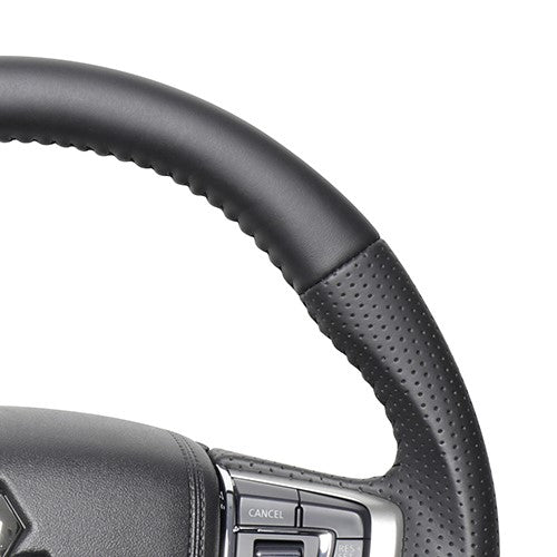 REAL ORIGINAL SERIES ROUND SHAPE ALL LEATHER BLACK STITCH STEERING WHEEL FOR MITSUBISHI OUTLANDER PHEV GG W MTA-LPB