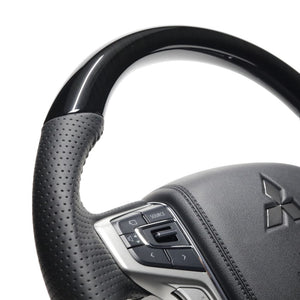 REAL ORIGINAL SERIES ROUND SHAPE 38B BLACK WOOD BLACK STITCH STEERING WHEEL FOR MITSUBISHI OUTLANDER PHEV GG W MTA-38BBKW