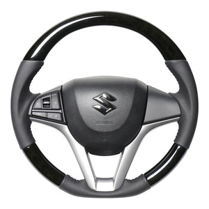 REAL ORIGINAL SERIES SOFT D SHAPE BLACK WOOD BLACK STITCH STEERING WHEEL FOR MITSUBISHI DELICA D:2 MB37S  SZC-BKW-BK