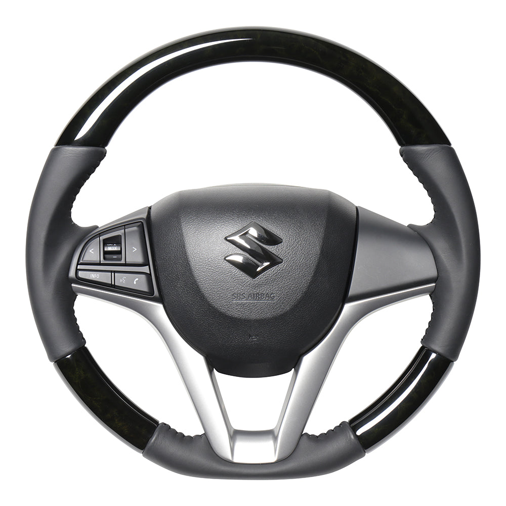 REAL ORIGINAL SERIES SOFT D SHAPE BLACK WOOD BLACK STITCH STEERING WHEEL FOR SUZUKI WAGON R SMILE MX81S MX91S  SZC-BKW-BK