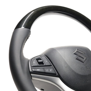 REAL ORIGINAL SERIES SOFT D SHAPE BLACK WOOD BLACK STITCH STEERING WHEEL FOR SUZUKI IGNIS FF21S  SZC-BKW-BK