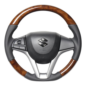 REAL ORIGINAL SERIES SOFT D SHAPE 42 BROWN WOOD BLACK STITCH STEERING WHEEL FOR MITSUBISHI DELICA D:2 MB37S  SZC-42BRW-BK