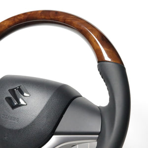 REAL ORIGINAL SERIES SOFT D SHAPE 42 BROWN WOOD BLACK STITCH STEERING WHEEL FOR SUZUKI IGNIS FF21S  SZC-42BRW-BK