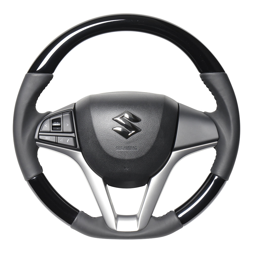REAL ORIGINAL SERIES SOFT D SHAPE PIANO BLACK BLACK STITCH STEERING WHEEL FOR SUZUKI WAGON R STINGRAY HYBRID MH55S MH95S  SZC-PBW-BK
