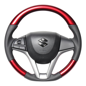 REAL ORIGINAL SERIES SOFT D SHAPE PEARL RED RED X BLACK EURO STITCH STEERING WHEEL FOR SUZUKI CROSBY MN71S  SZC-RDW-RD - Black Hawk Japan