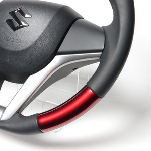 REAL ORIGINAL SERIES SOFT D SHAPE PEARL RED RED X BLACK EURO STITCH STEERING WHEEL FOR SUZUKI CROSBY MN71S  SZC-RDW-RD - Black Hawk Japan