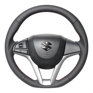 REAL ORIGINAL SERIES SOFT D SHAPE ALL LEATHER RED X BLACK EURO STITCH STEERING WHEEL FOR SUZUKI CROSBY MN71S  SZC-LPB-RD