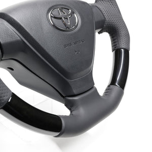 REAL ORIGINAL SERIES SOFT D SHAPE BLACK WOOD BLACK STITCH STEERING WHEEL FOR TOYOTA PIXIS EPOCH LA350A LA360A  DIA-BKW-BK