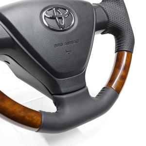 REAL ORIGINAL SERIES SOFT D SHAPE 42 BROWN WOOD BLACK STITCH STEERING WHEEL FOR TOYOTA PIXIS VAN S321M S331M  DIA-42BRW-BK