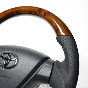 REAL ORIGINAL SERIES SOFT D SHAPE 42 BROWN WOOD BLACK STITCH STEERING WHEEL FOR TOYOTA PIXIS EPOCH LA350A LA360A  DIA-42BRW-BK