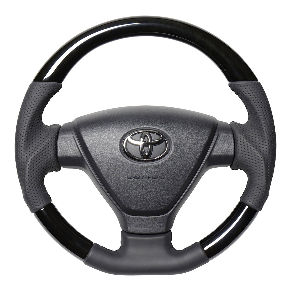 REAL ORIGINAL SERIES SOFT D SHAPE BLACK WOOD BLACK STITCH STEERING WHEEL FOR SUBARU PLEO PLUS LA350F LA360F  DIA-BKW-BK