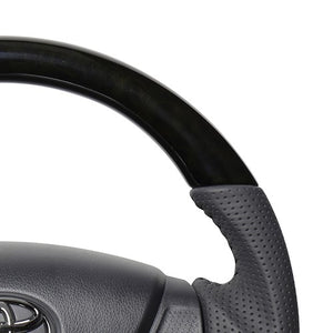 REAL ORIGINAL SERIES SOFT D SHAPE BLACK WOOD BLACK STITCH STEERING WHEEL FOR TOYOTA PIXIS EPOCH LA350A LA360A  DIA-BKW-BK