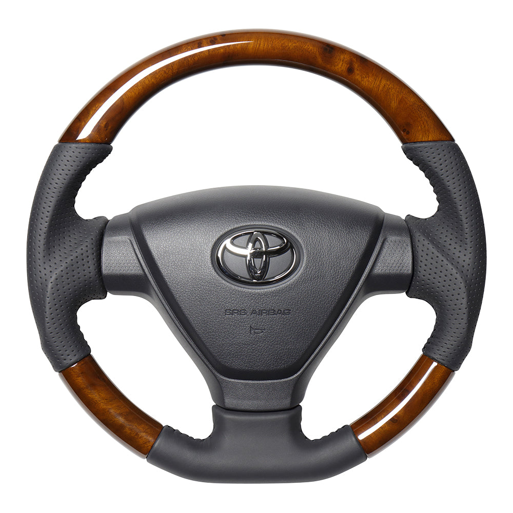 REAL ORIGINAL SERIES SOFT D SHAPE 42 BROWN WOOD BLACK STITCH STEERING WHEEL FOR SUBARU PLEO PLUS LA350F LA360F  DIA-42BRW-BK