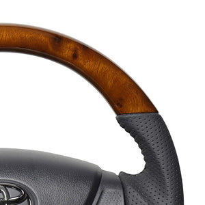 REAL ORIGINAL SERIES SOFT D SHAPE 42 BROWN WOOD BLACK STITCH STEERING WHEEL FOR DAIHATSU HIJET DECK VAN KOUKI S321W KOUKI S331W  DIA-42BRW-BK
