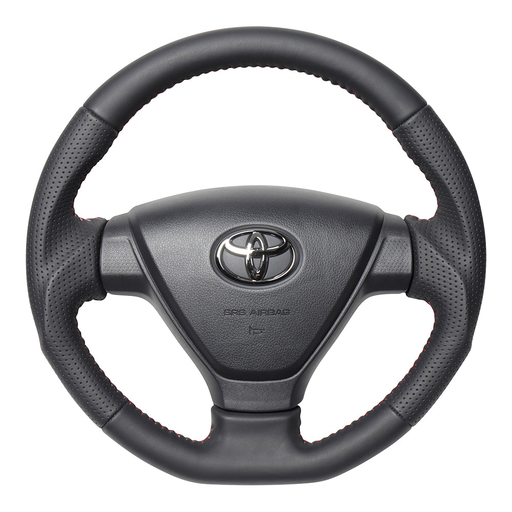 REAL ORIGINAL SERIES SOFT D SHAPE ALL LEATHER RED STITCH STEERING WHEEL FOR SUBARU PLEO PLUS LA350F LA360F  DIA-LPB-RD