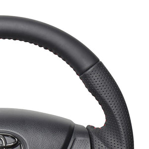 REAL ORIGINAL SERIES SOFT D SHAPE ALL LEATHER RED STITCH STEERING WHEEL FOR SUBARU PLEO PLUS LA350F LA360F  DIA-LPB-RD