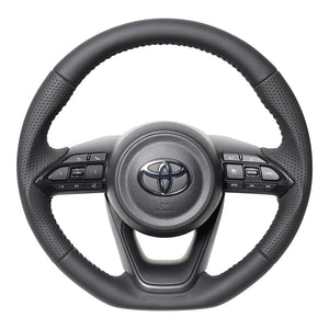 REAL ORIGINAL SERIES D SHAPE ALL LEATHER SILVER STITCH STEERING WHEEL FOR TOYOTA AQUA GR SPORT MXPK11  TYJ-LPB-SL