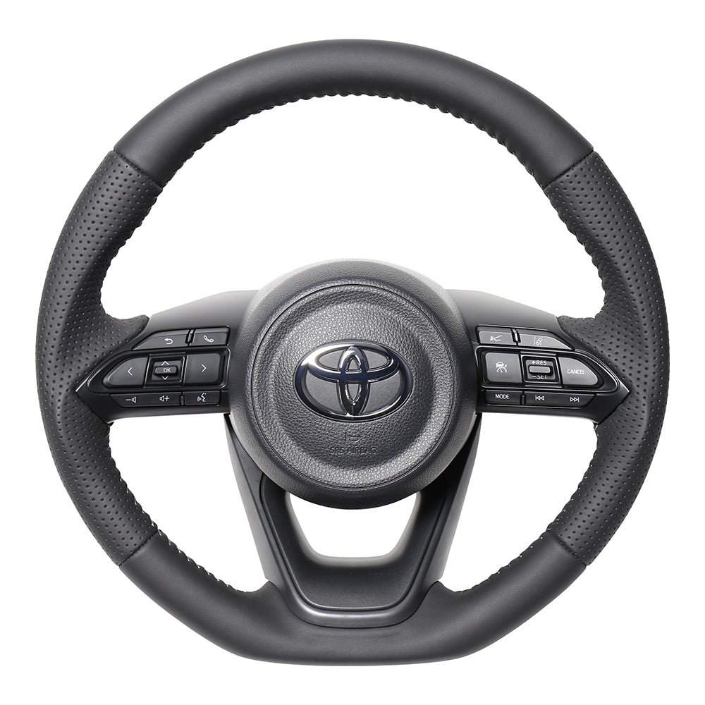 REAL ORIGINAL SERIES D SHAPE ALL LEATHER SILVER STITCH STEERING WHEEL FOR TOYOTA YARIS CROSS GR SPORT MXPJ10 MXPB10  TYJ-LPB-SL
