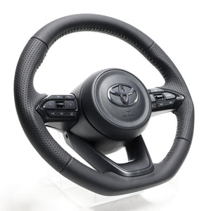 REAL ORIGINAL SERIES D SHAPE ALL LEATHER SILVER STITCH STEERING WHEEL FOR TOYOTA AQUA MXPK10  TYJ-LPB-SL