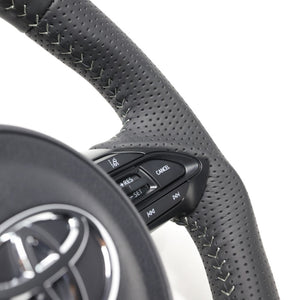 REAL ORIGINAL SERIES D SHAPE ALL LEATHER SILVER STITCH STEERING WHEEL FOR TOYOTA AQUA MXPK10  TYJ-LPB-SL