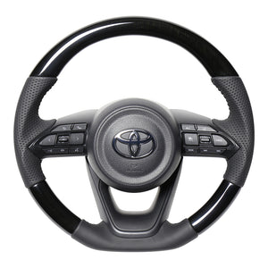 REAL ORIGINAL SERIES D SHAPE 38B BLACK WOOD BLACK STITCH STEERING WHEEL FOR TOYOTA AQUA GR SPORT MXPK11  TYJ-38BBKW