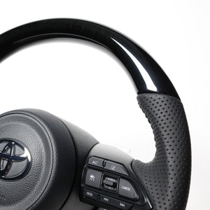 REAL ORIGINAL SERIES D SHAPE 38B BLACK WOOD BLACK STITCH STEERING WHEEL FOR TOYOTA YARIS CROSS MXPJ10 MXPB10 TYJ-38BBKW