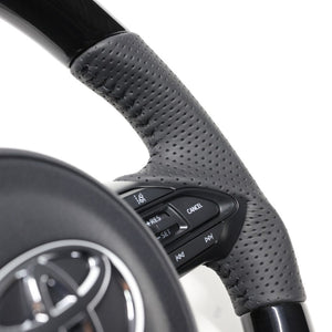 REAL ORIGINAL SERIES D SHAPE 38B BLACK WOOD BLACK STITCH STEERING WHEEL FOR TOYOTA AQUA GR SPORT MXPK11  TYJ-38BBKW