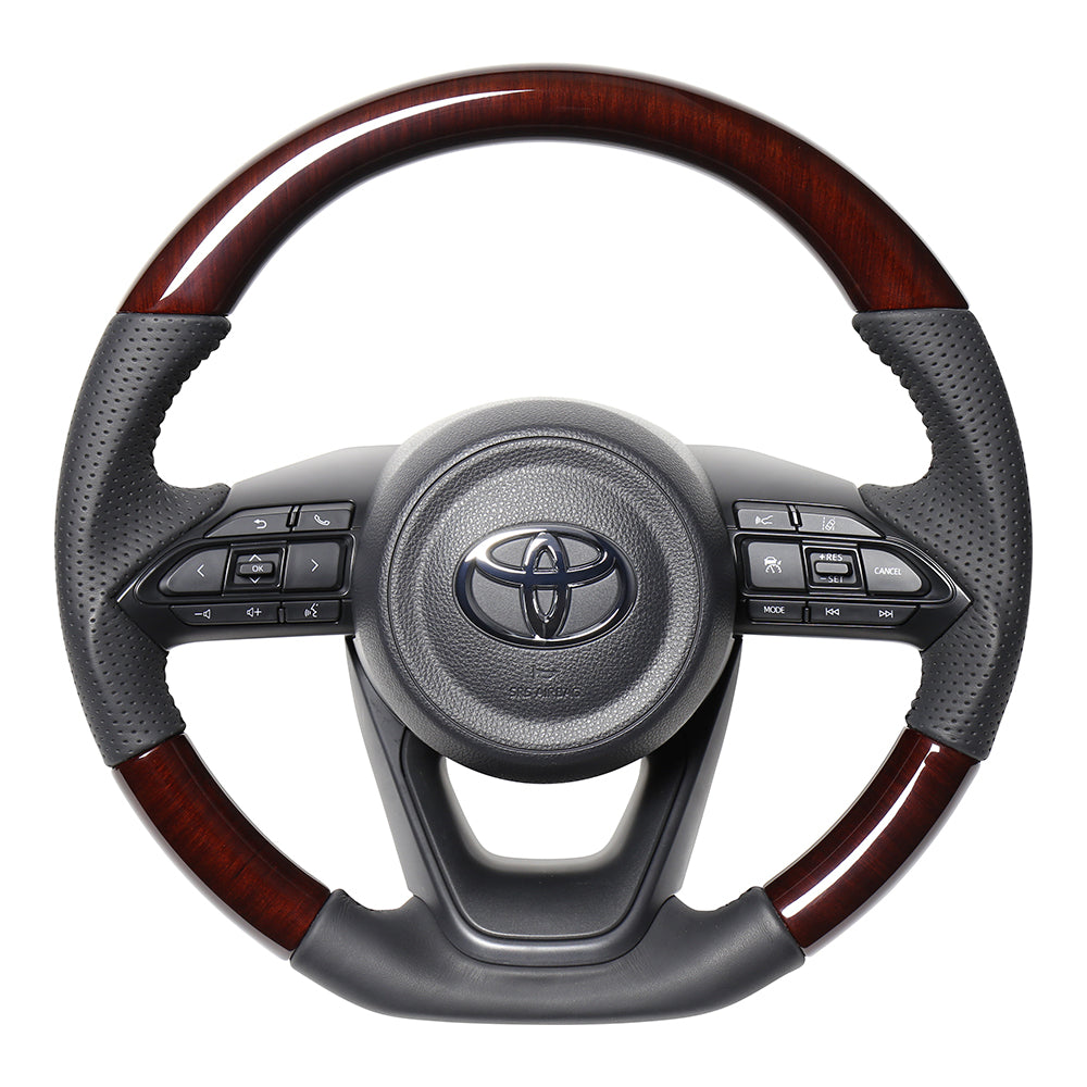 REAL ORIGINAL SERIES D SHAPE 56 BROWN WOOD BLACK STITCH STEERING WHEEL FOR TOYOTA YARIS CROSS GR SPORT MXPJ10 MXPB10  TYJ-56BRW