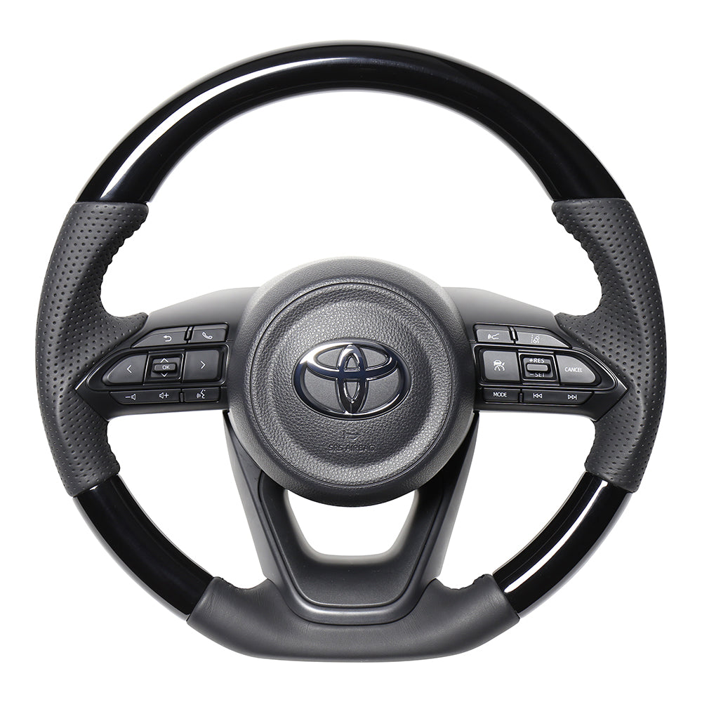 REAL ORIGINAL SERIES D SHAPE PIANO BLACK BLACK STITCH STEERING WHEEL FOR TOYOTA AQUA GR SPORT MXPK11  TYJ-PBW