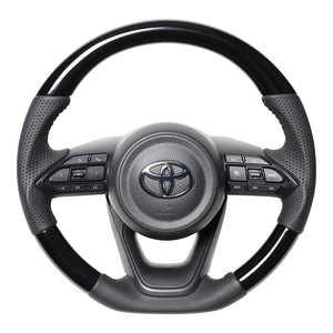 REAL ORIGINAL SERIES D SHAPE PIANO BLACK BLACK STITCH STEERING WHEEL FOR TOYOTA AQUA GR SPORT MXPK11  TYJ-PBW