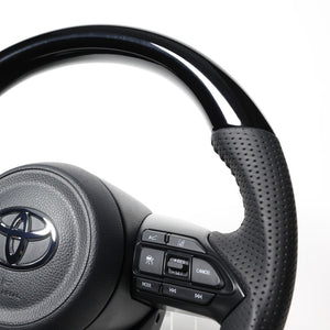 REAL ORIGINAL SERIES D SHAPE PIANO BLACK BLACK STITCH STEERING WHEEL FOR TOYOTA AQUA MXPK10  TYJ-PBW