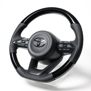REAL ORIGINAL SERIES D SHAPE PIANO BLACK BLACK STITCH STEERING WHEEL FOR TOYOTA AQUA GR SPORT MXPK11  TYJ-PBW